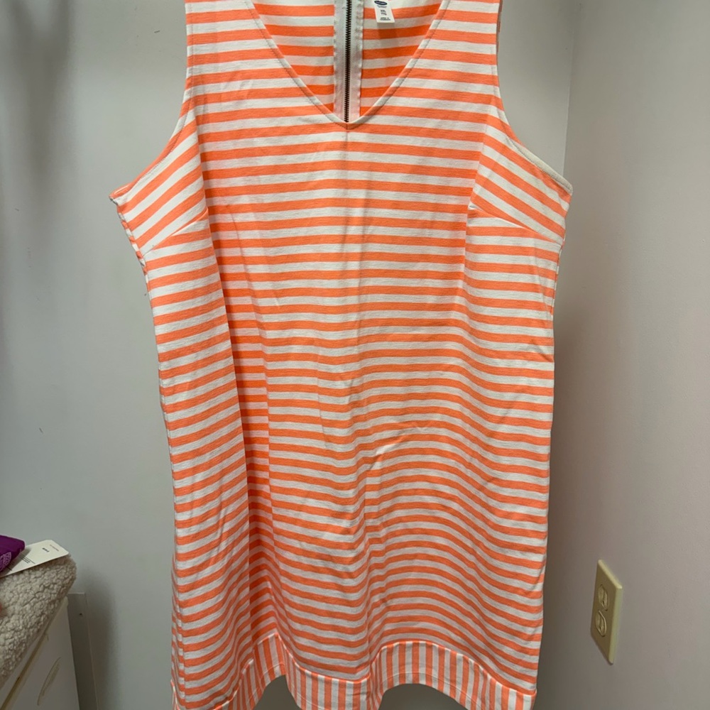 Old Navy orange and White Striped V‑Neck Mini Dress